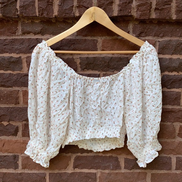 📌 Billabong Swiss Dot Rosebud Crop Peasant Blouse - Picture 5 of 5